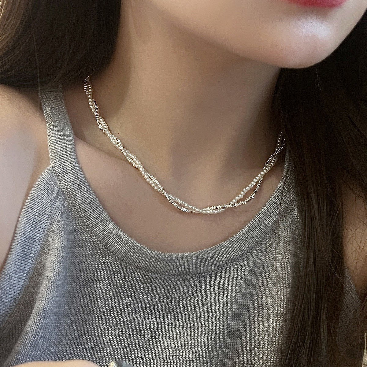 Colar de pérolas de prata Galaxy para mulheres - O Retalho