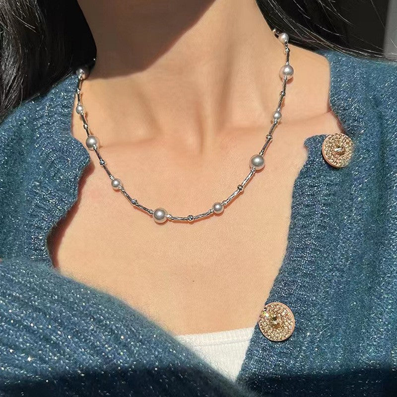 Colar de pérolas de prata Galaxy para mulheres - O Retalho