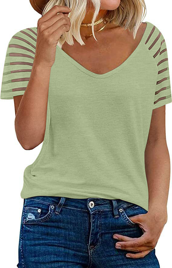Camisa de malha com decote em V Manga curta Casual - O Retalho