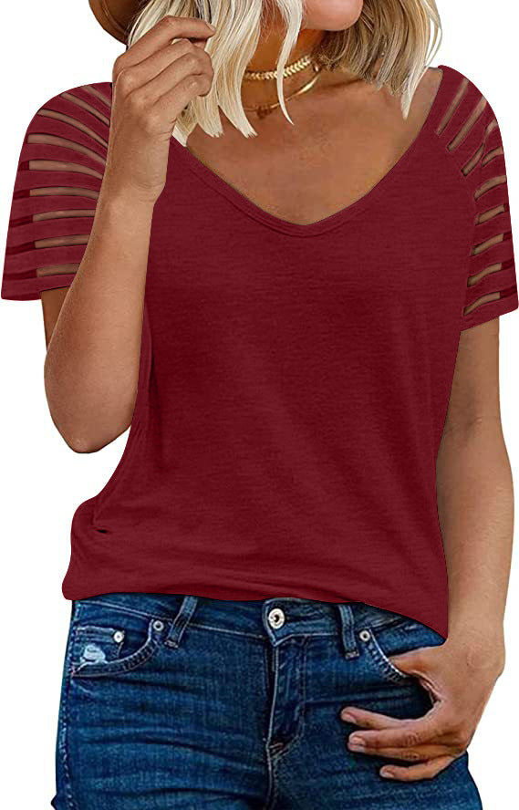 Camisa de malha com decote em V Manga curta Casual - O Retalho
