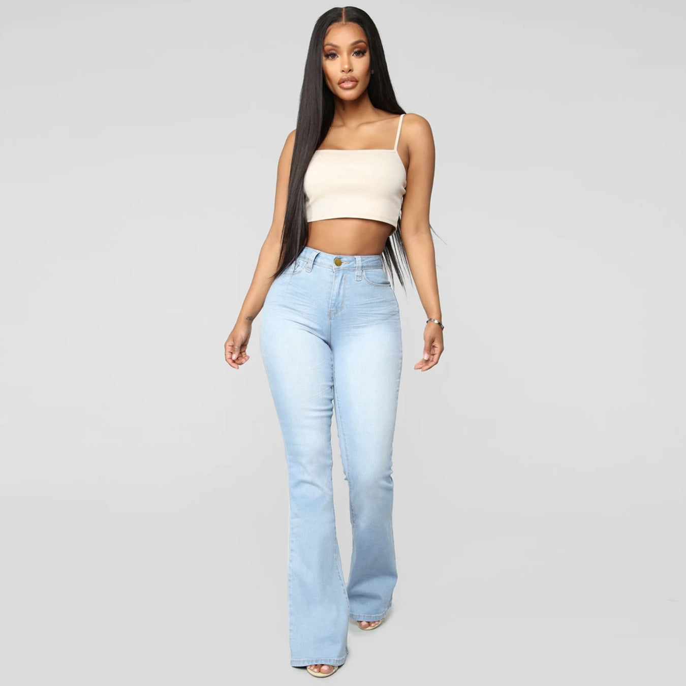 Calças Femininas Clássicas de Cintura Alta Slim Denim - O Retalho