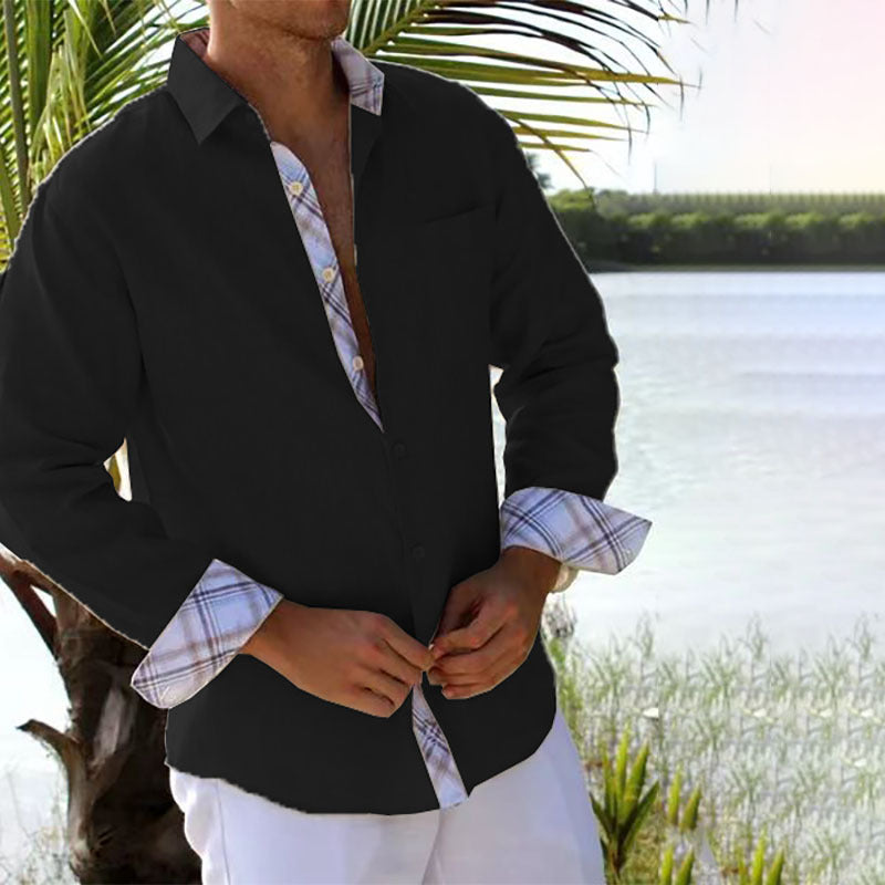 Camisa Masculina de Algodão E Linho Costura xadrez - O Retalho