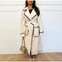 Women's Fashionable Warm Long-sleeved Lapel Woolen Lace-up Coat - O Retalho
