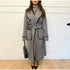 Women's Fashionable Warm Long-sleeved Lapel Woolen Lace-up Coat - O Retalho