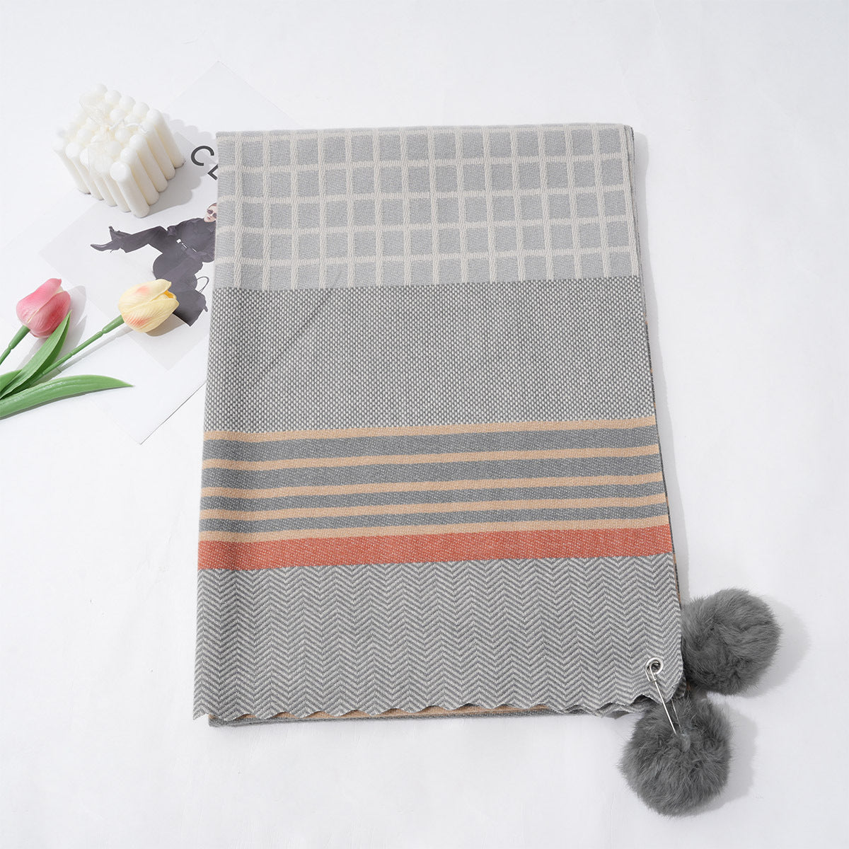 Cashmere Plaid Striped Jacquard Thickened Scarf - O Retalho