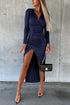 Vestido de Mulher em Cor Sólida com Pregas e Decote em V - O Retalho