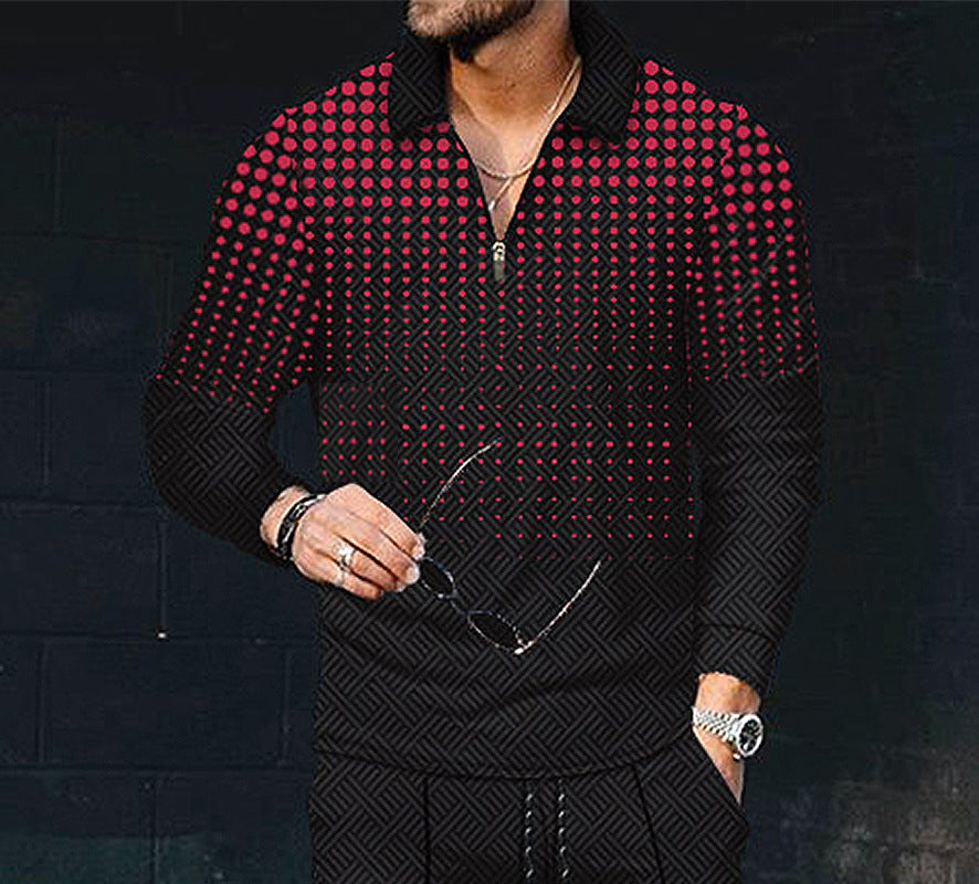 European And American Men's Printing Lapel Long Sleeve - O Retalho