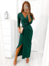 V-neck Long Sleeve Split Dress - O Retalho