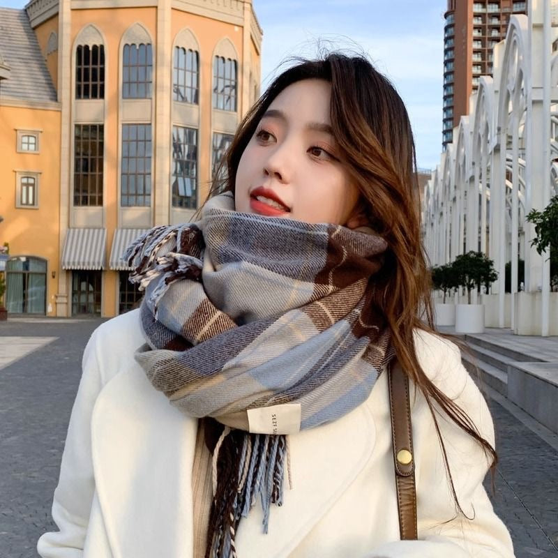 Plaid Scarf For Women Thickened Warm - O Retalho