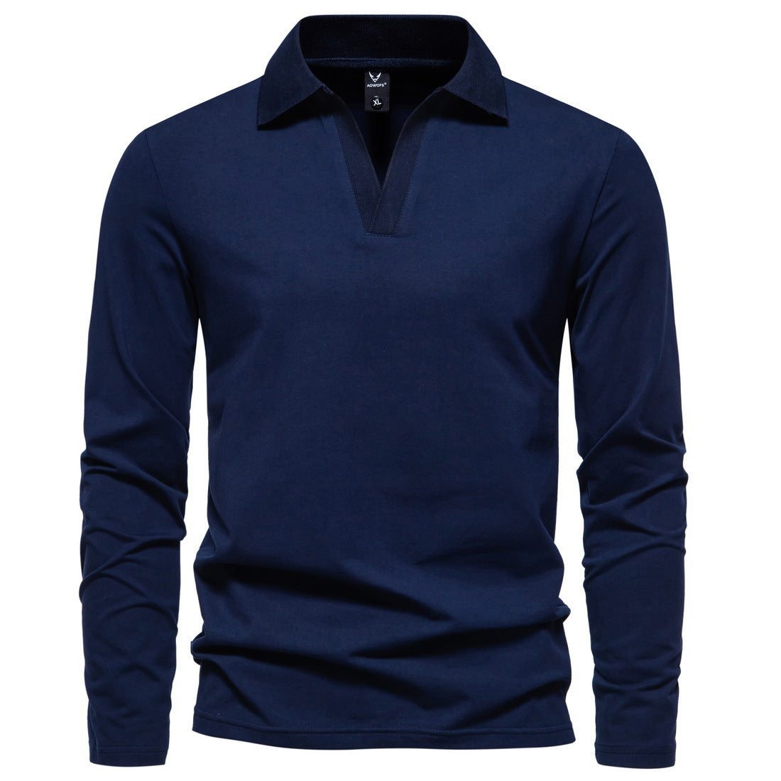 Camisa polo de manga comprida com lapelas retrô de cor sólida com fundo casual - O Retalho