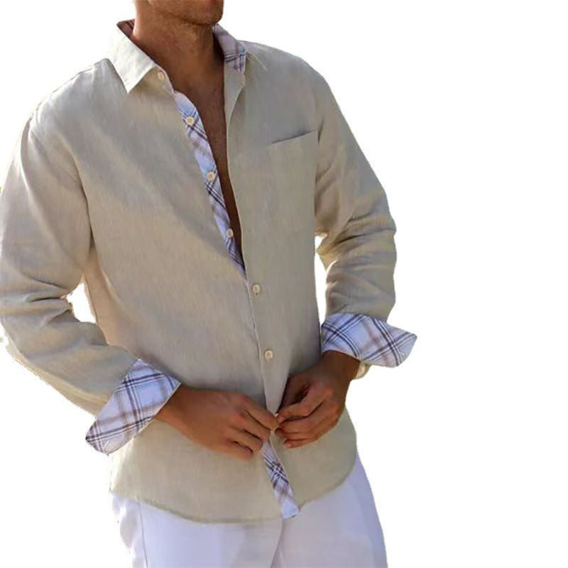 Camisa Masculina de Algodão E Linho Costura xadrez - O Retalho