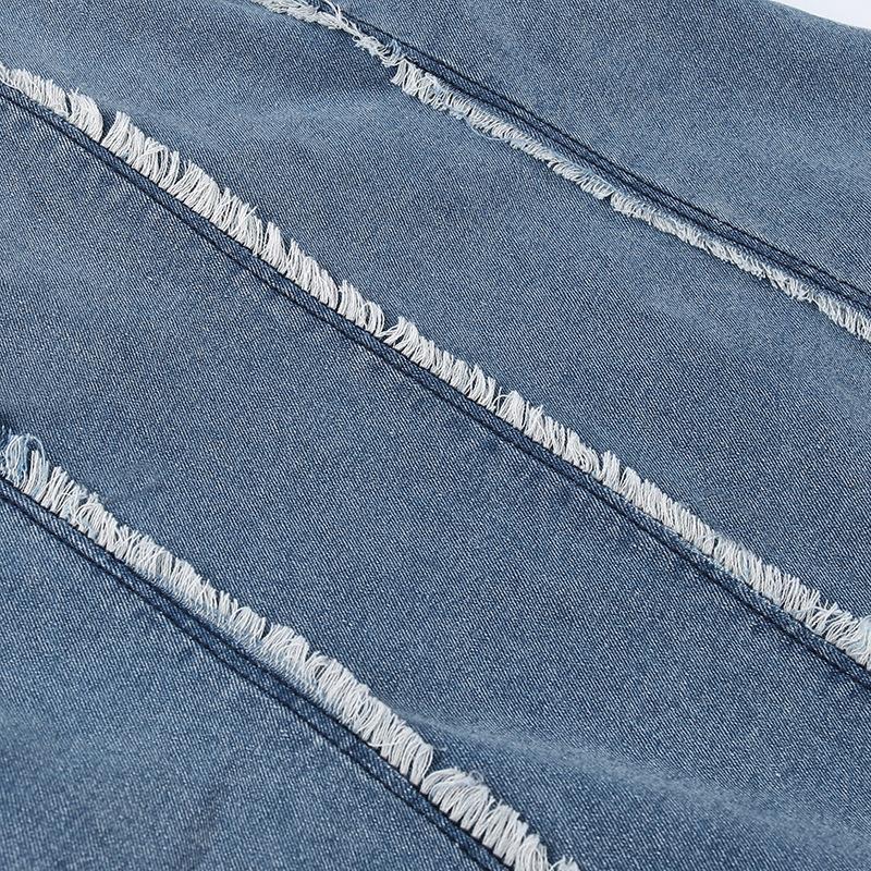 Ripped Wool Tops Denim Tube Top Wrapped Chest Sheath Dress - O Retalho