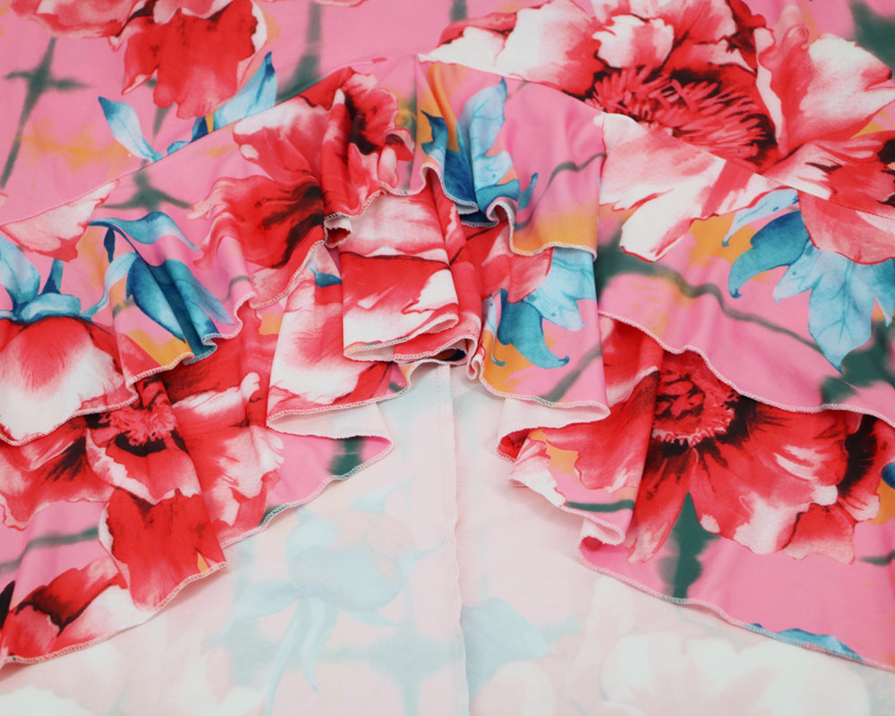 Vestido estampado com mangas curtas e decote em V - O Retalho