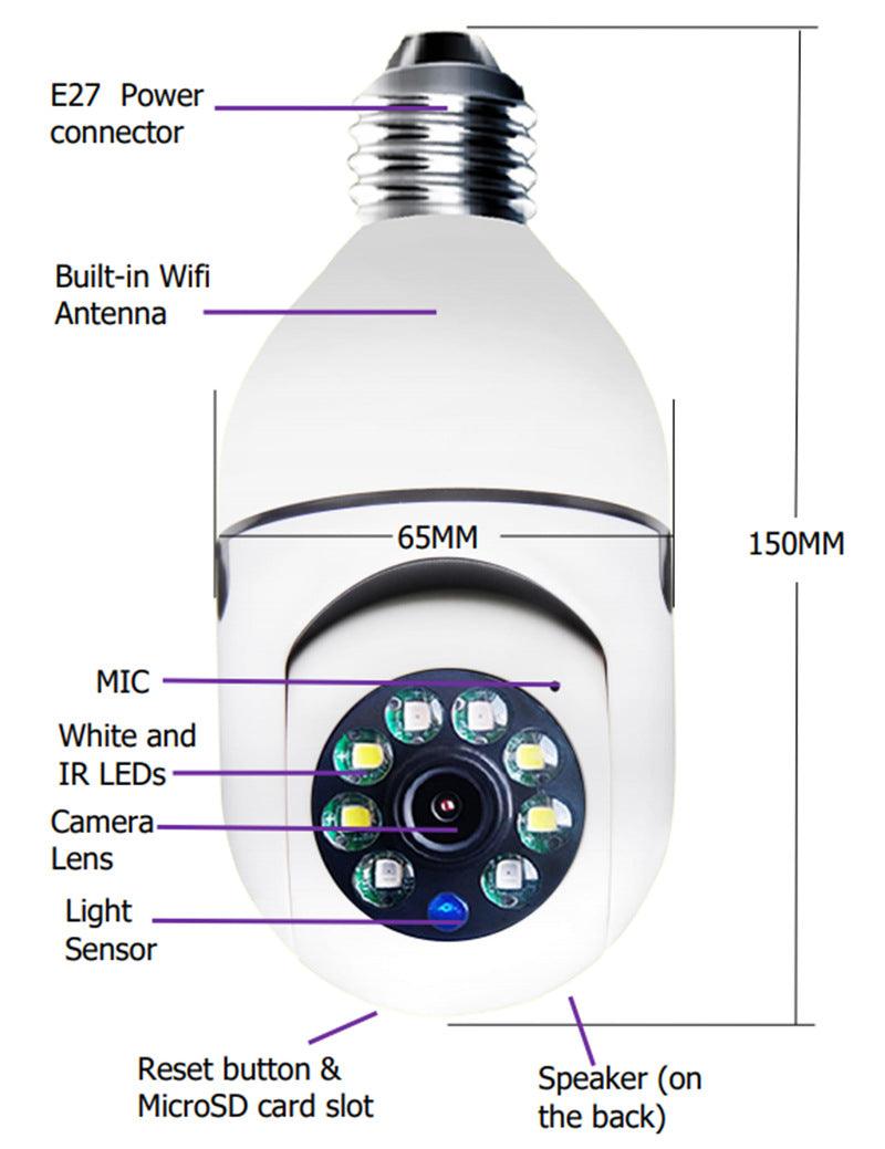 CÂMERA WiFi 1080P Lâmpada 4X Zoom Câmera E27 Home 5GWiFi Monitor de alarme - O Retalho