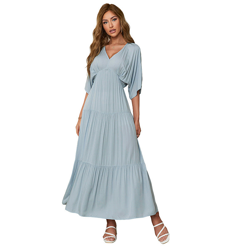 Vestido de Manga curta com Decote em V para Mulheres. - O Retalho