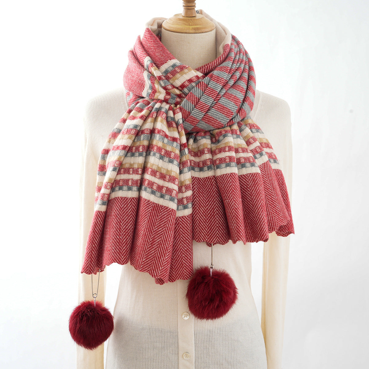 Cashmere Plaid Striped Jacquard Thickened Scarf - O Retalho