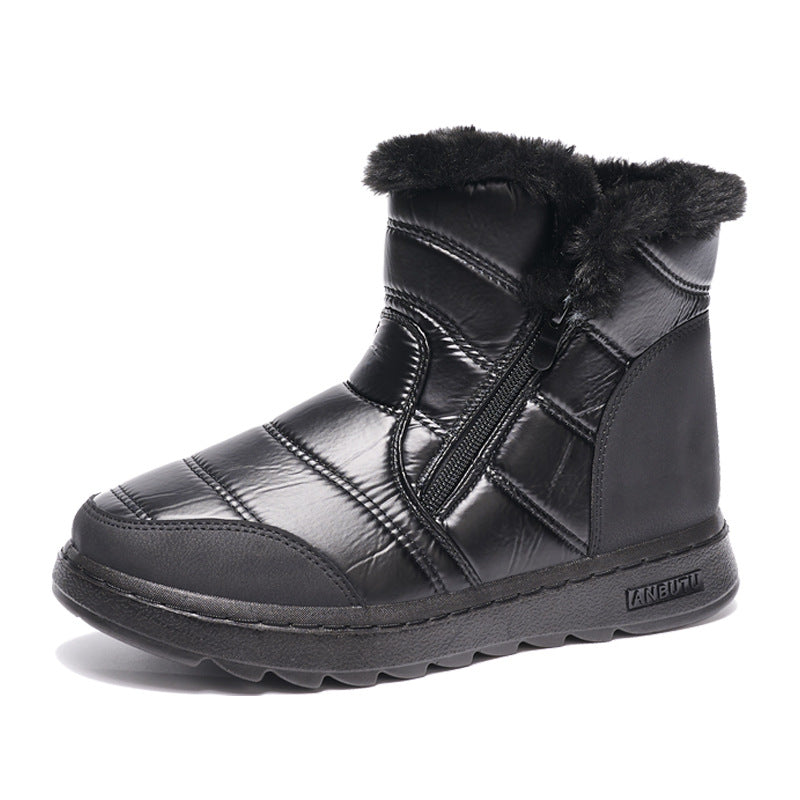 Winter Thick Plush Snow Boots With Side ZIpper High Top Platform Warm Cotton Shoes Women Solid Waterproof Fleece Walking Boot - O Retalho