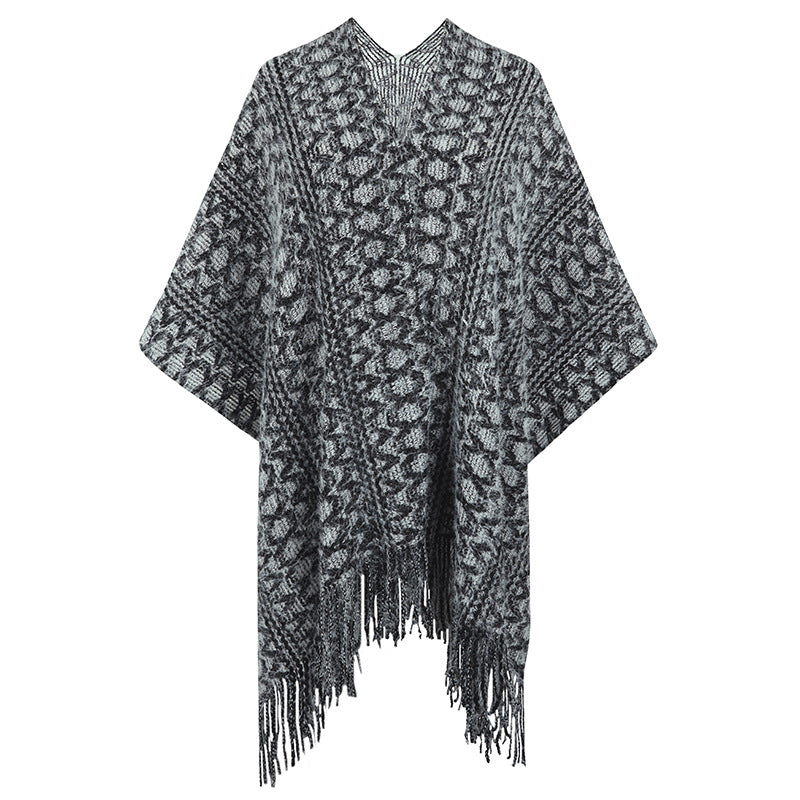 Polyester Yarn Crocheted Hollow Knitted Tassel Cape And Shawl Sweater Women's Cardigan - O Retalho