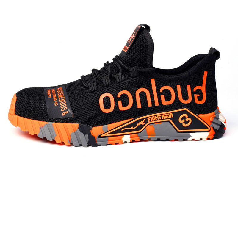 Sapatos de trabalho com biqueira de aço indestrutível para homens com estampa de letras - O Retalho