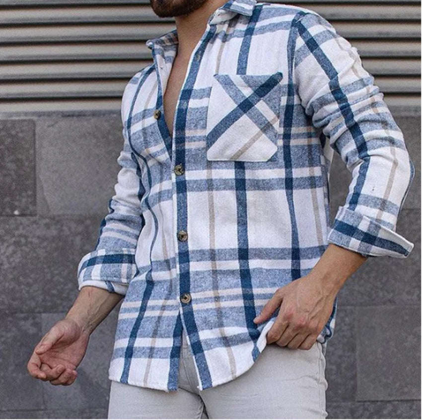 Camisa de manga longa com estampa de lapela de lã - O Retalho