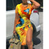 Vestido estampado com mangas curtas e cordão na cintura. - O Retalho