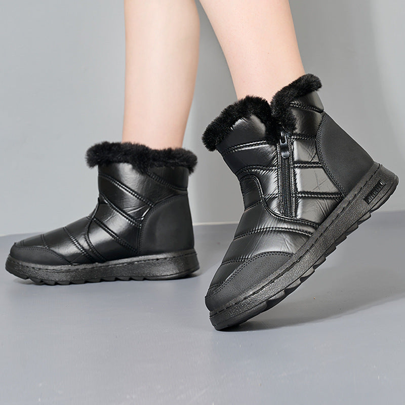 Winter Thick Plush Snow Boots With Side ZIpper High Top Platform Warm Cotton Shoes Women Solid Waterproof Fleece Walking Boot - O Retalho