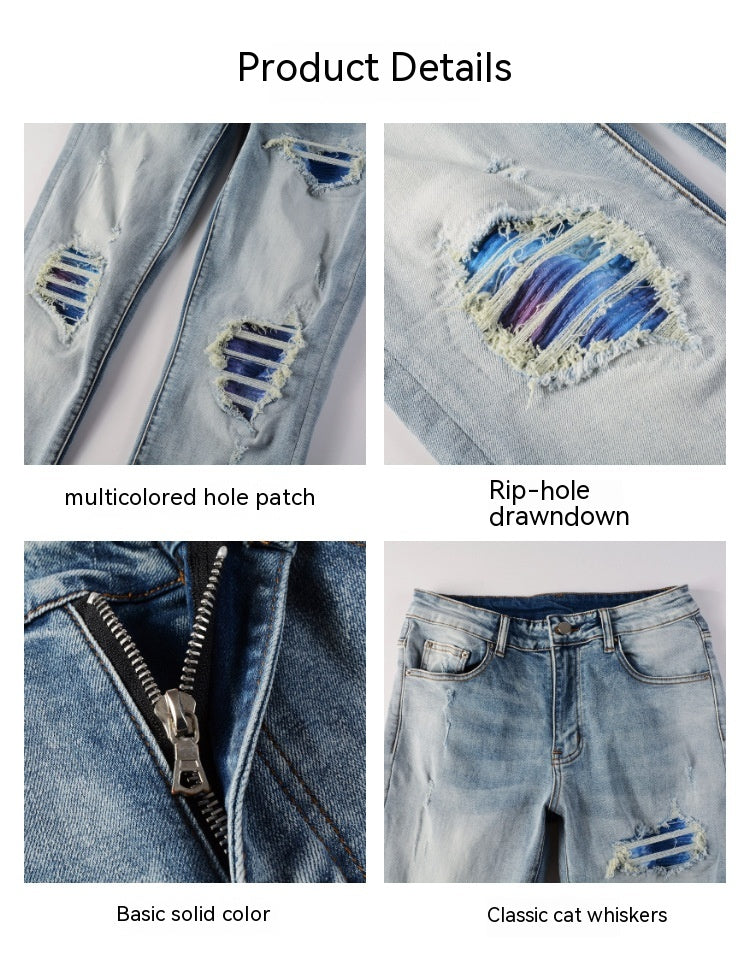 Calça Skinny Ripped com Detalhes Coloridos - O Retalho
