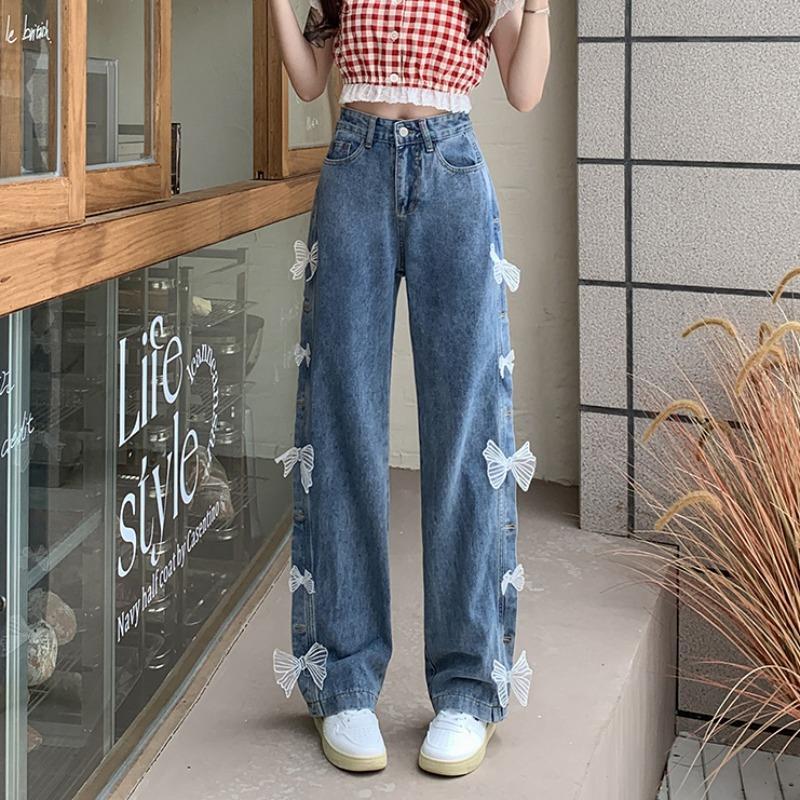 Calça Jeans Reta Solta com Laço na Cintura Alta - O Retalho