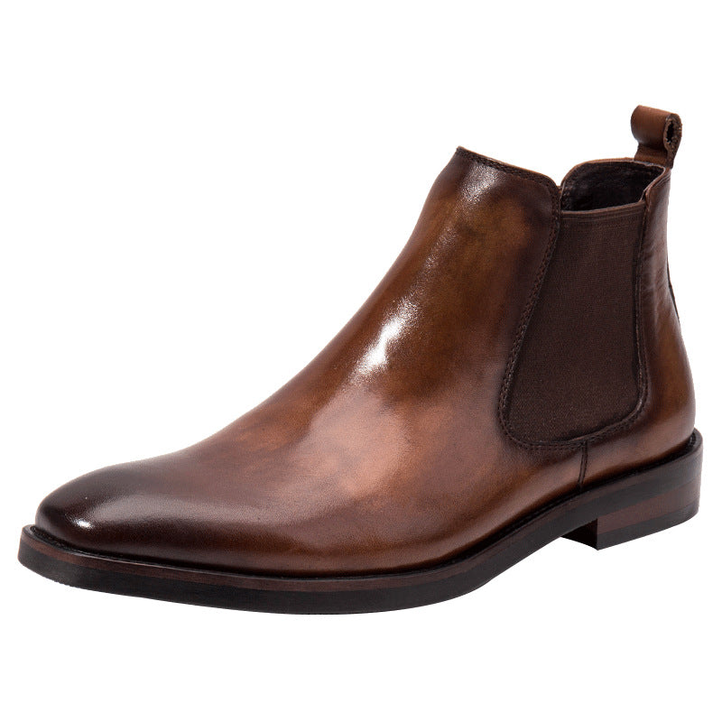 Sapatos masculinos de couro marrom com elástico nas laterais - O Retalho