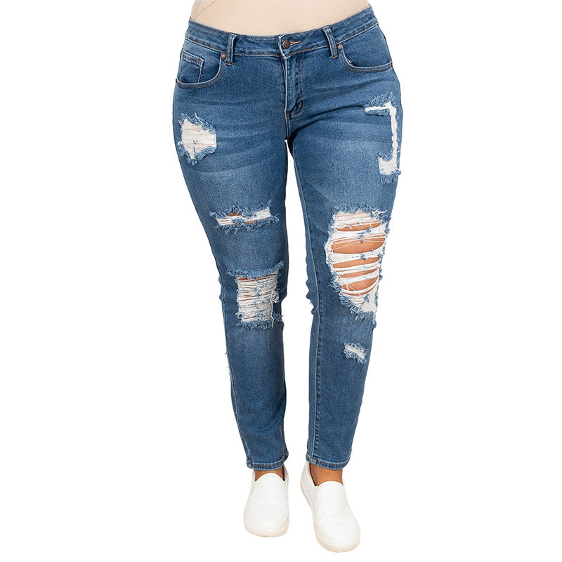 Women's Summer Plus Size Worn Fashion Jeans Women - O Retalho
