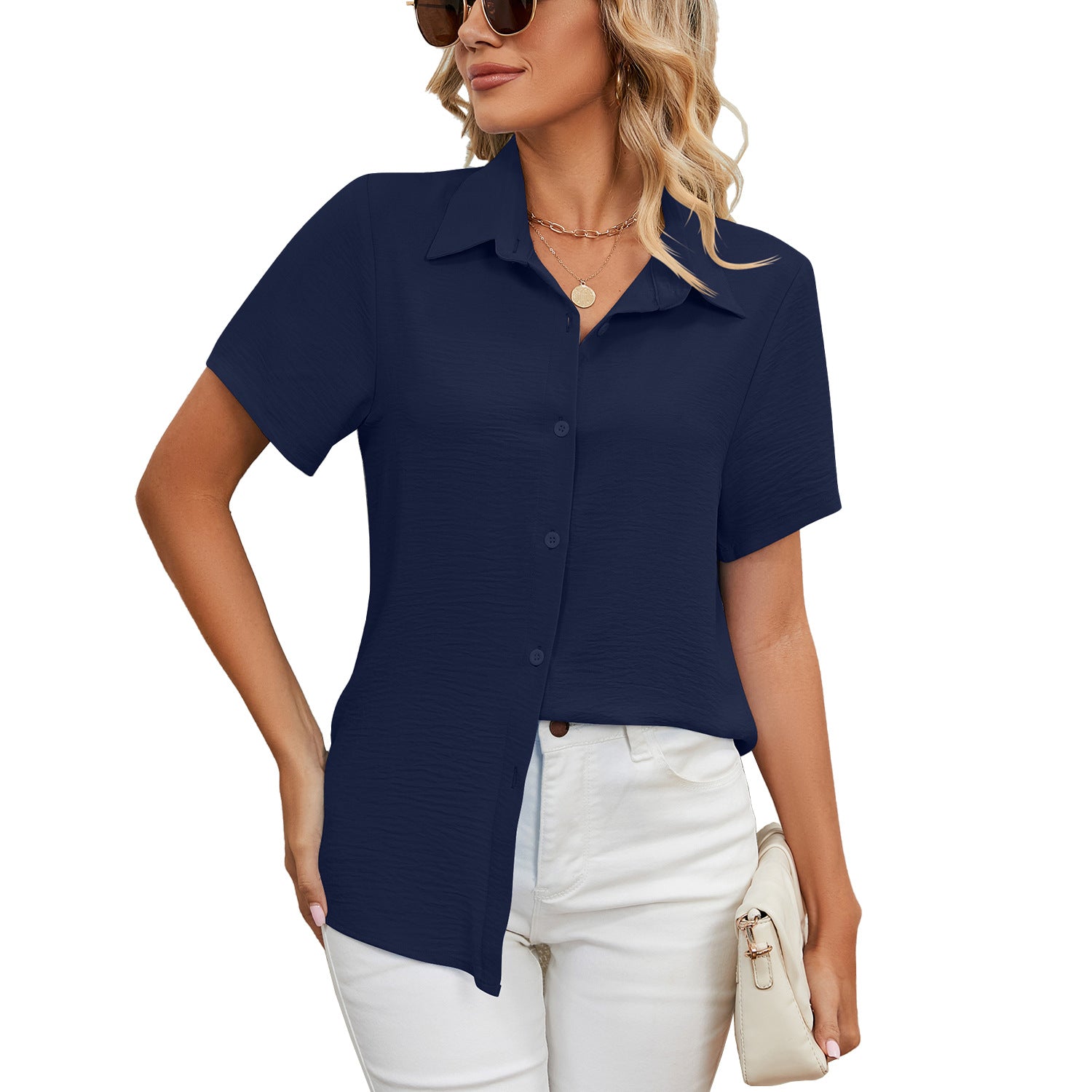 camisa casual com decote em V - O Retalho