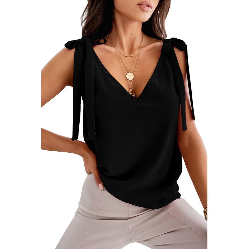 Blusa com alças em laços com decote em V - O Retalho