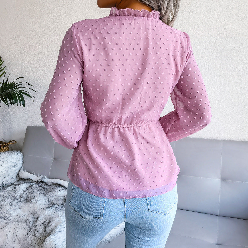 Primavera e Verão Lanterna Manga Longa Ruffled - O Retalho