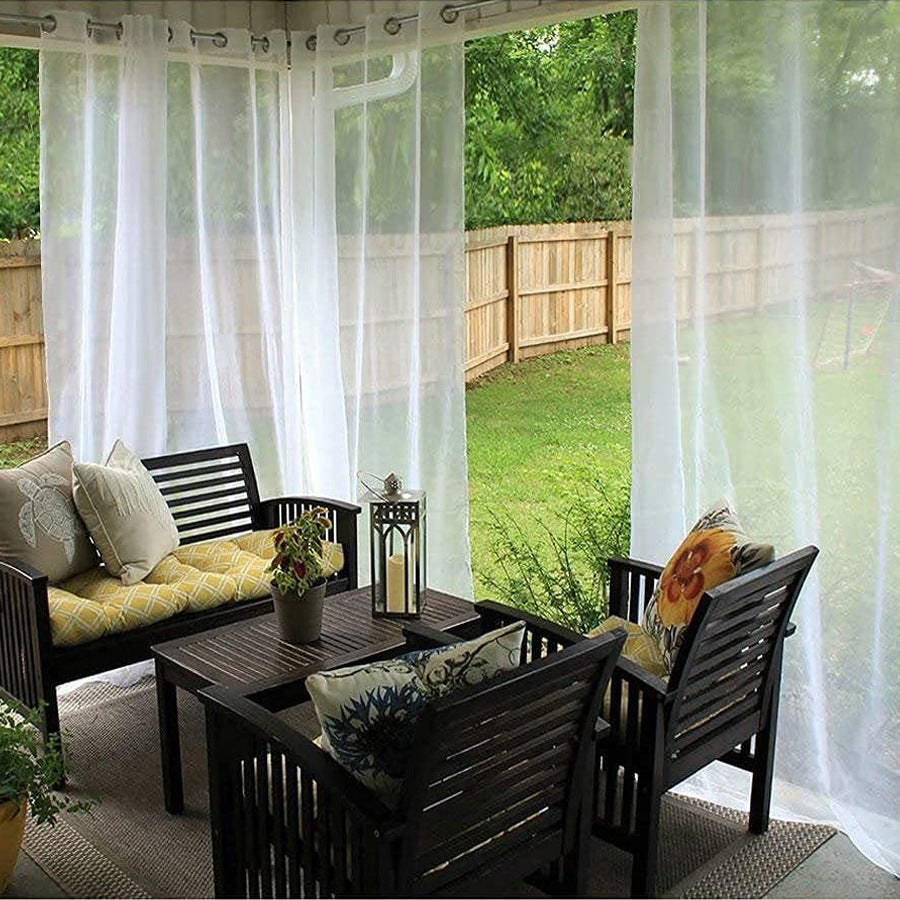 Cortina de porta de sombreamento ao ar livre cortina à prova dwaterproof água pavilhão varanda cortinas de malha branca tela da janela do terraço - O Retalho