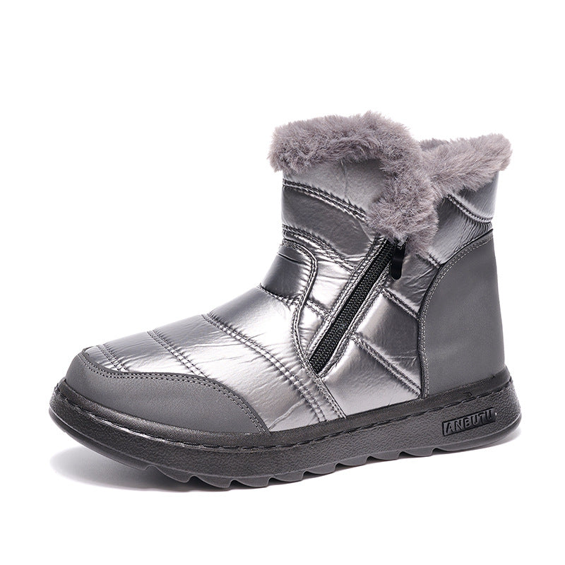 Winter Thick Plush Snow Boots With Side ZIpper High Top Platform Warm Cotton Shoes Women Solid Waterproof Fleece Walking Boot - O Retalho