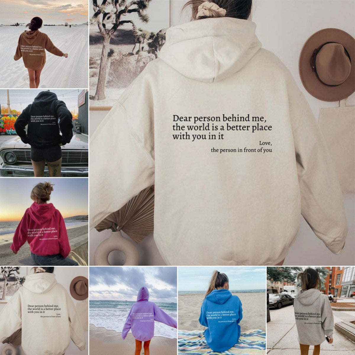 Dear Person Behind Me,the World Is A Better Place,with You In It,love,the Person In Front Of You,Women's Plush Letter Printed Kangaroo Pocket Drawstring Printed Hoodie Unisex Trendy Hoodies - O Retalho
