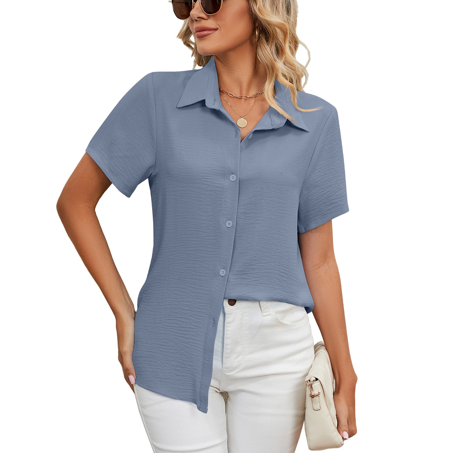 camisa casual com decote em V - O Retalho