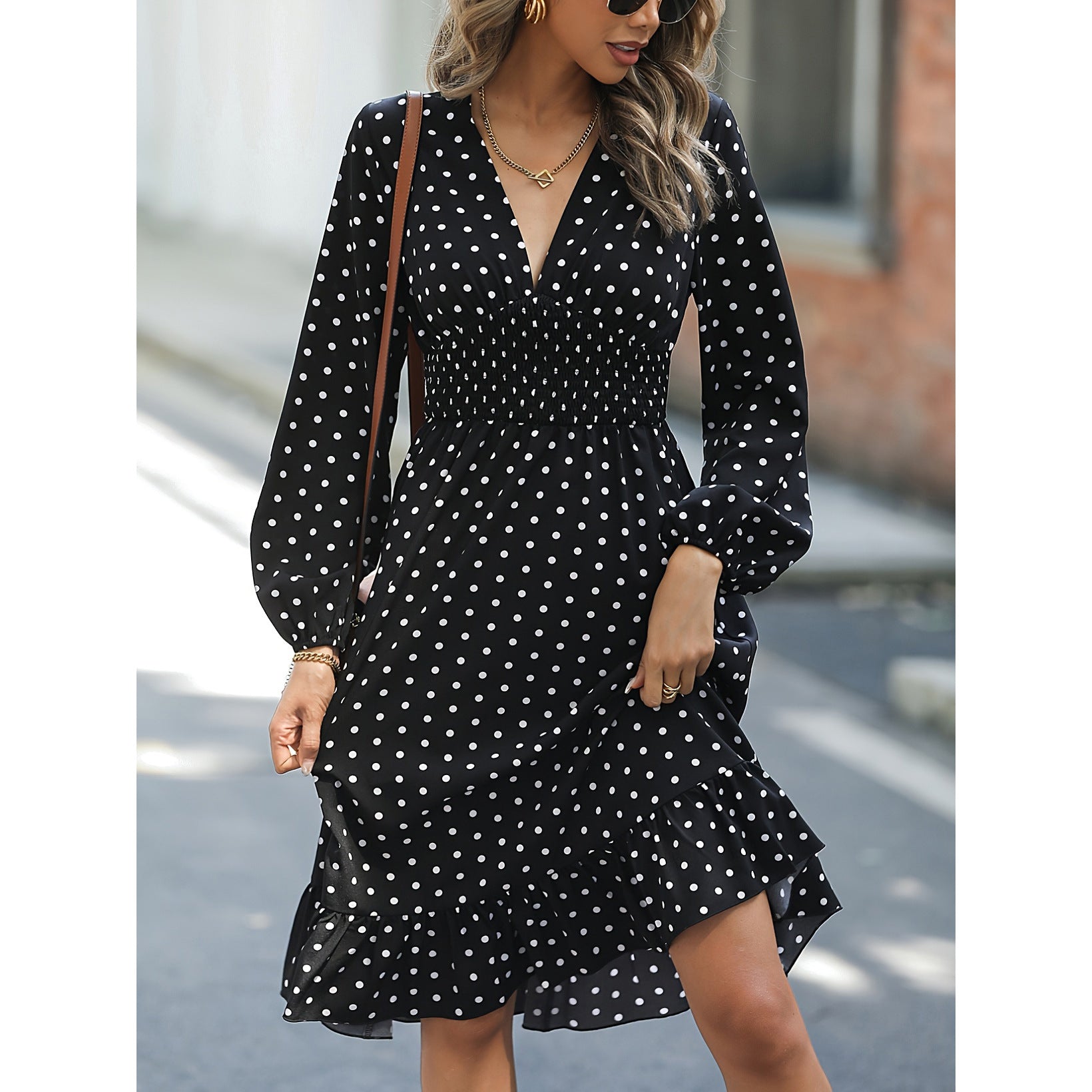 Vestido de Manga Longa com Bolinhas - O Retalho