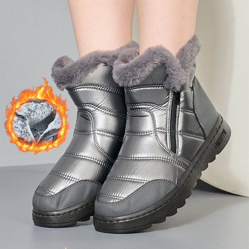 Winter Thick Plush Snow Boots With Side ZIpper High Top Platform Warm Cotton Shoes Women Solid Waterproof Fleece Walking Boot - O Retalho