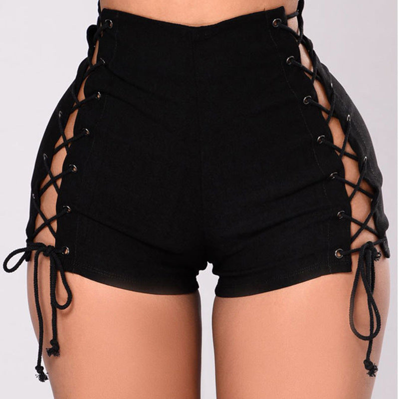 Women's Side Bandage High Waist Denim Shorts - O Retalho