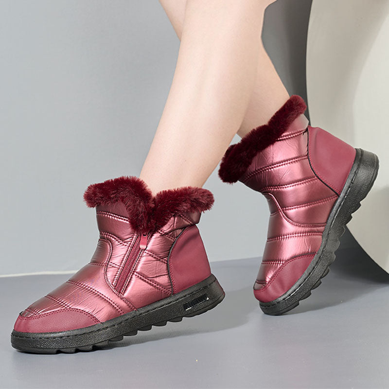 Winter Thick Plush Snow Boots With Side ZIpper High Top Platform Warm Cotton Shoes Women Solid Waterproof Fleece Walking Boot - O Retalho