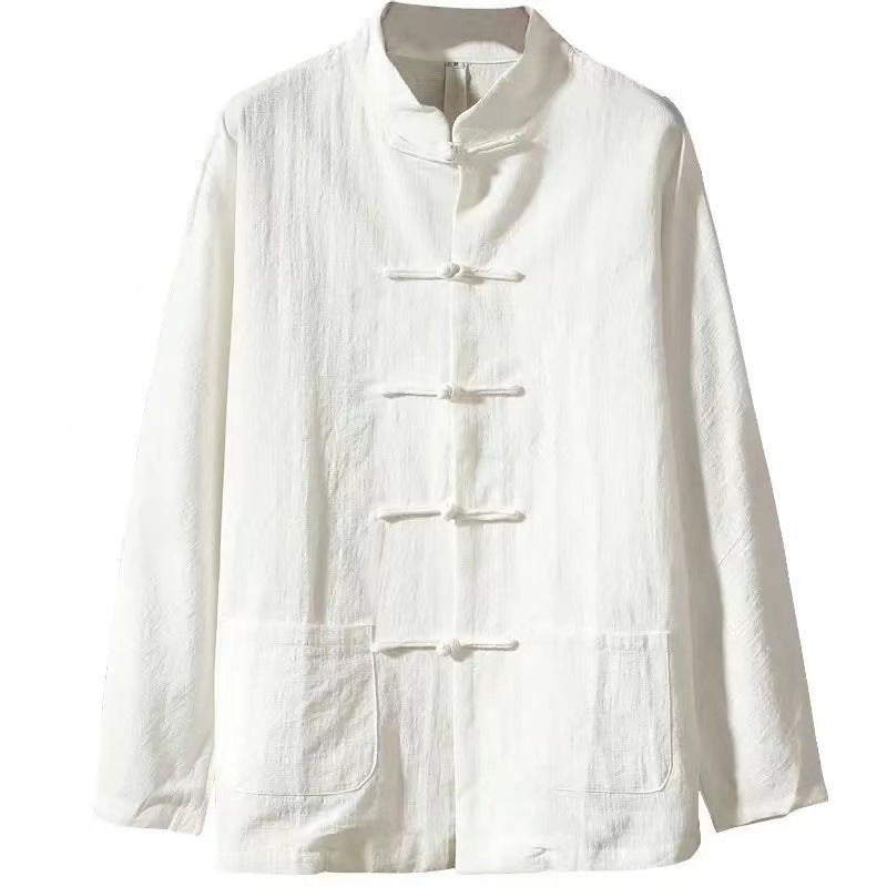 🎲Camisa masculina de manga comprida com fivela retrô de algodão e linho - O Retalho