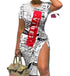 Vestido estampado com mangas curtas e cordão na cintura. - O Retalho