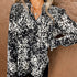 Blusa casual solta com decote em V de manga comprida com estampa - O Retalho