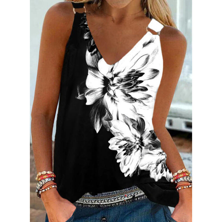 Blusa Casual com Estampa Digital Floral Preto e Branco - O Retalho