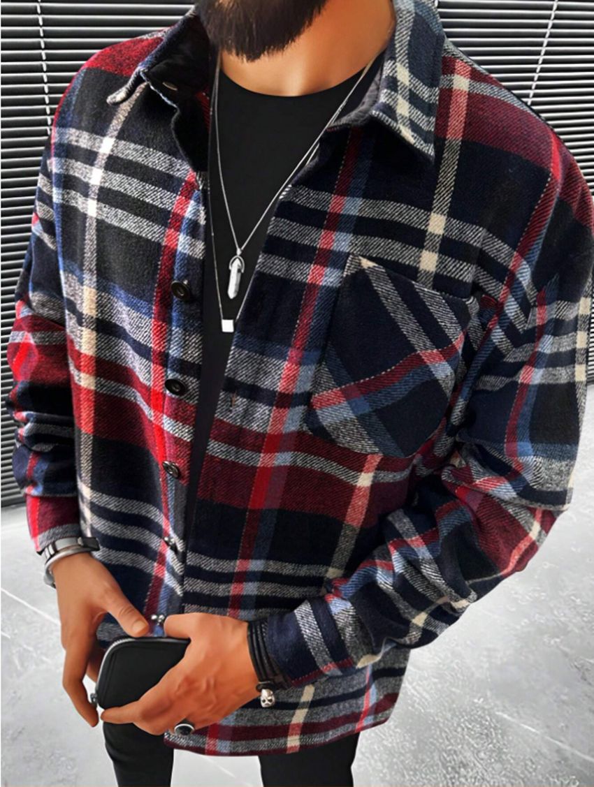 Camisa de manga longa com estampa de lapela de lã - O Retalho