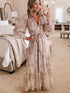Leopard Print V Neck Long Sleeve Dress - O Retalho
