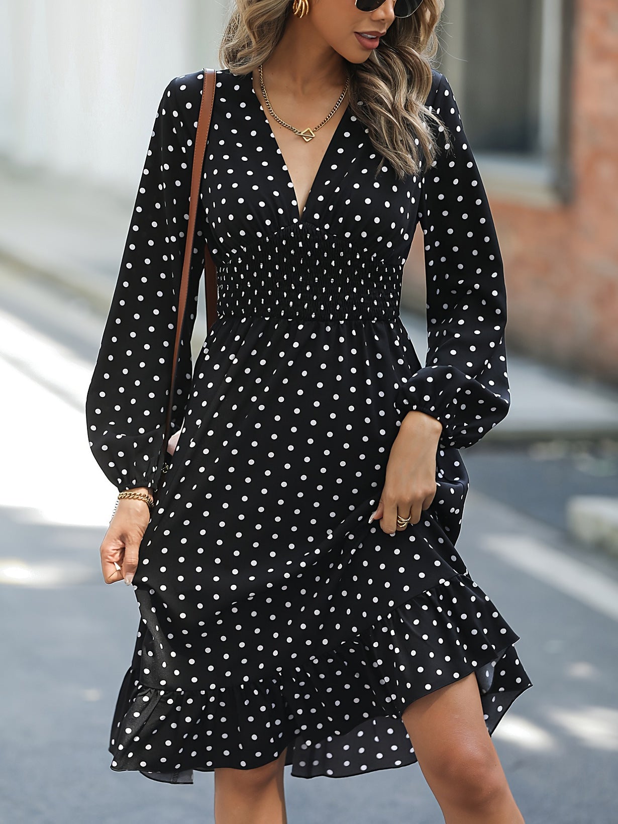Vestido de Manga Longa com Bolinhas - O Retalho