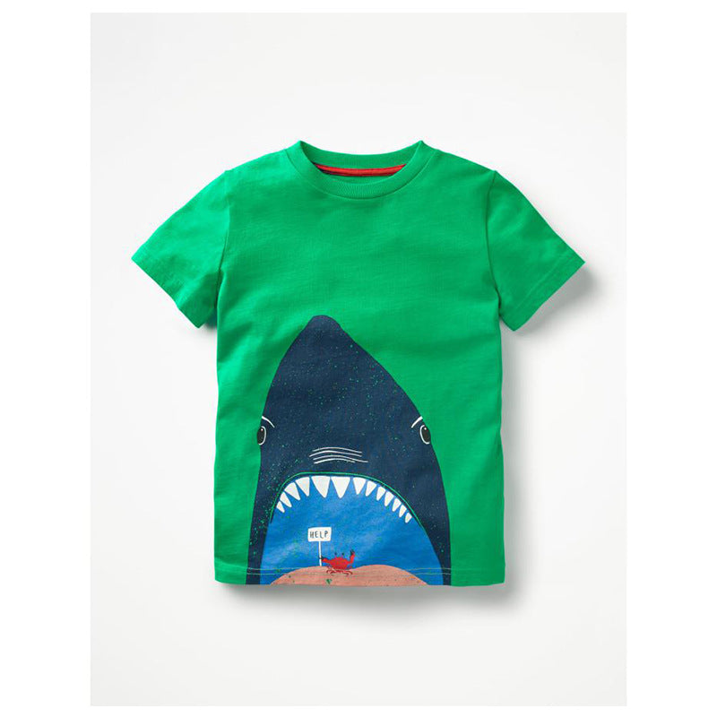 Camiseta casual infantil de algodão estampada de manga curta - O Retalho
