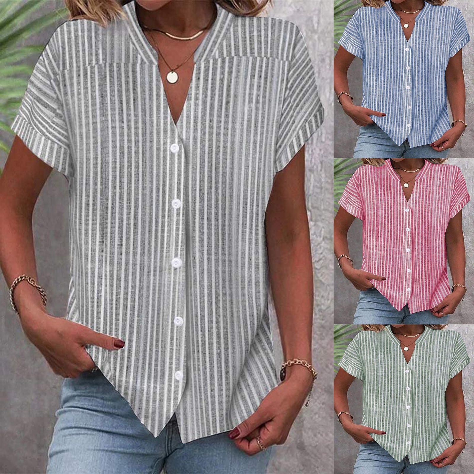 Camisa De Manga Curta Casual Listrada - O Retalho